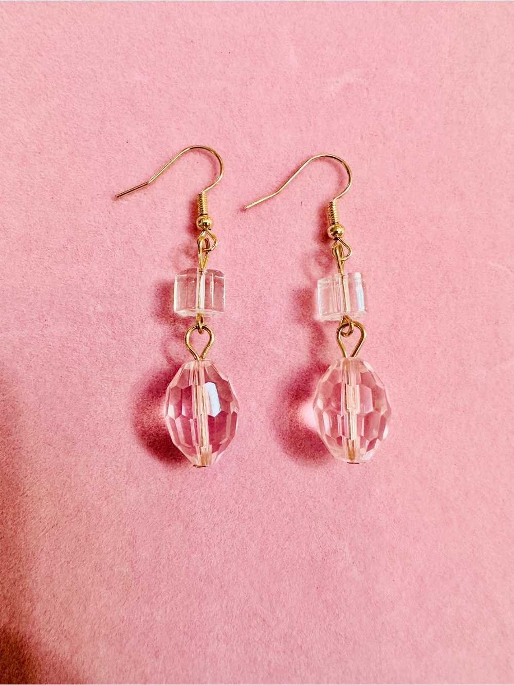Clear & Blush Pink Faceted Bead Dangle Earrings NWT